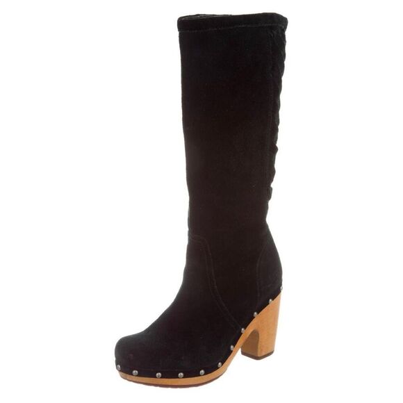 UGG Rumer Tall Black Suede Heeled Boot Size 6 - Picture 1 of 9